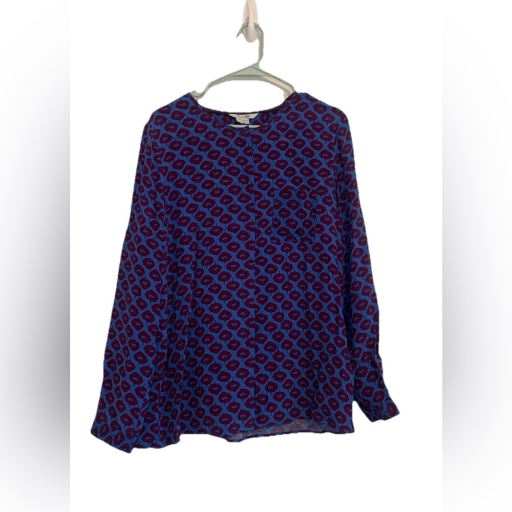 Boden Sz 10 Gwyneth Retro Floral Button Down Blouse V-Neck Mod